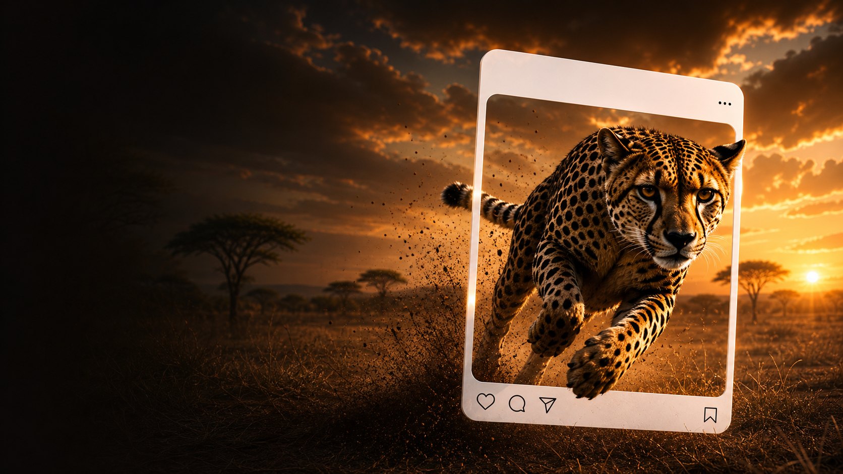 Un félin bondit hors d'une publication Instagram dans la savane